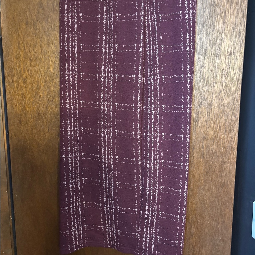 Burgundy with cream plaid pencil midi skirt